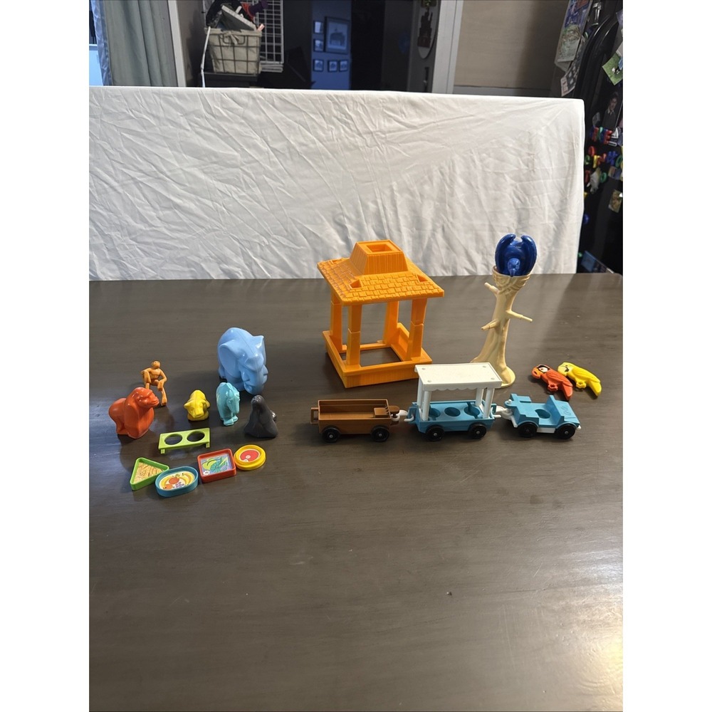 Vtg Fisher-Price Little People‎ Zoo Accessories Animals 1984 Tram Car Tree Food